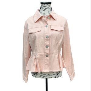 CATO Pink Denim Jacket Ruffle Trim NWOT